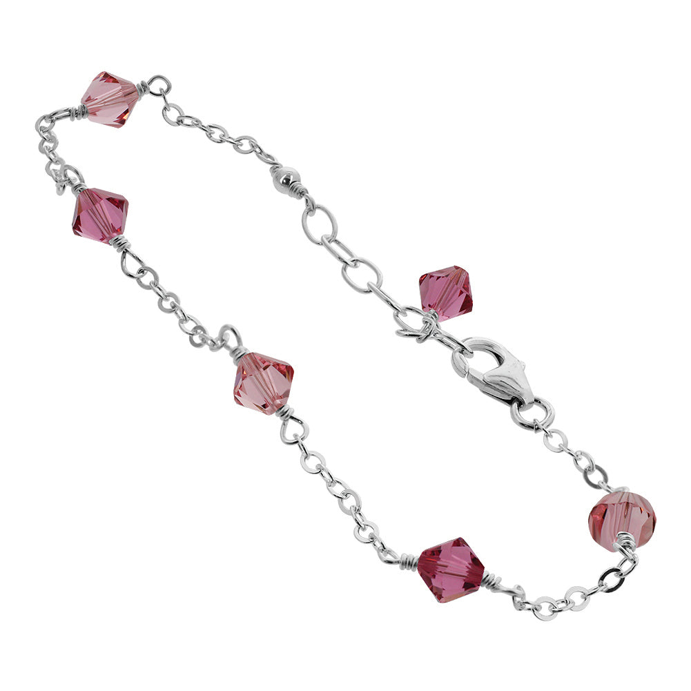 Pink Austrian Crystals 925 Sterling Silver Anklet - Gem Avenue