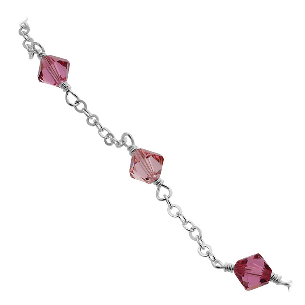 Pink Austrian Crystals 925 Sterling Silver Anklet - Gem Avenue