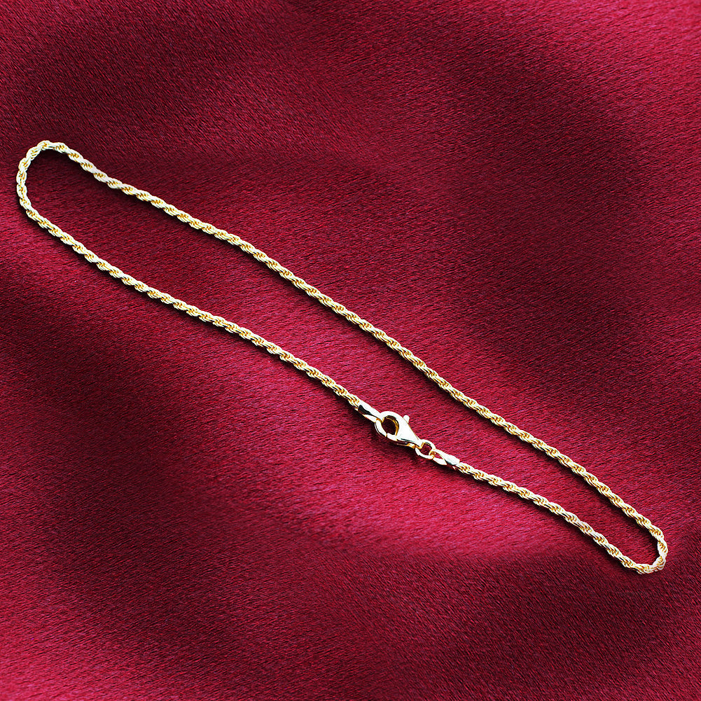 14k Gold over 925 Sterling Silver Vermeil Rope Foot Chain Anklet - Gem Avenue