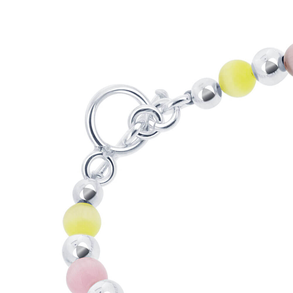 925 Sterling Silver Multicolor Cats Eye Beads Toggle Clasp Bracelets - Gem Avenue