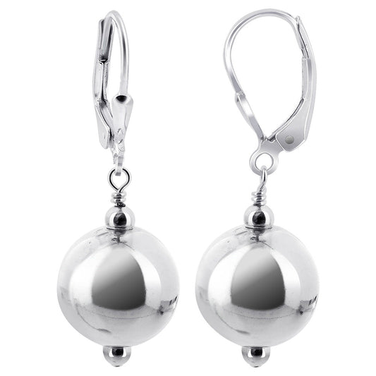 12mm Shiny Ball 925 Sterling Silver Leverback Drop Earrings for Women - Gem Avenue