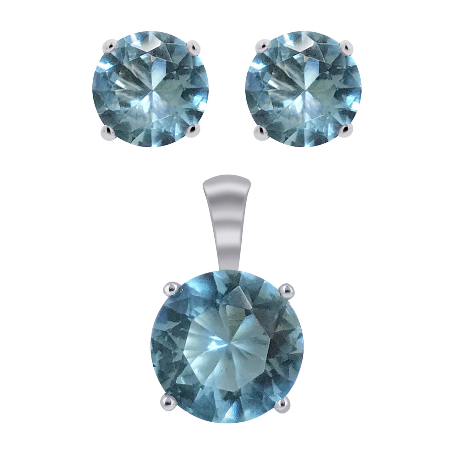 Simulated Blue Aquamarine 925 Sterling Silver Pendant Earrings Set - Gem Avenue