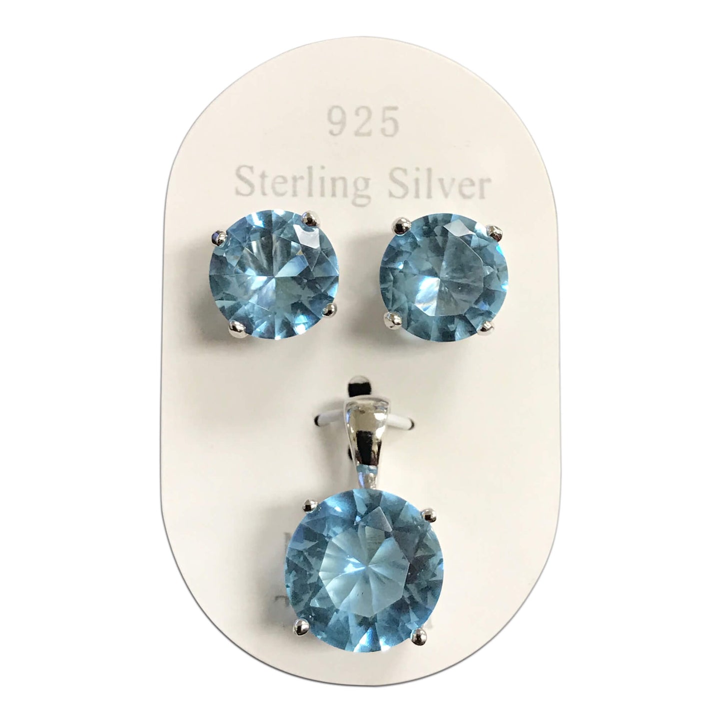 Simulated Blue Aquamarine 925 Sterling Silver Pendant Earrings Set - Gem Avenue