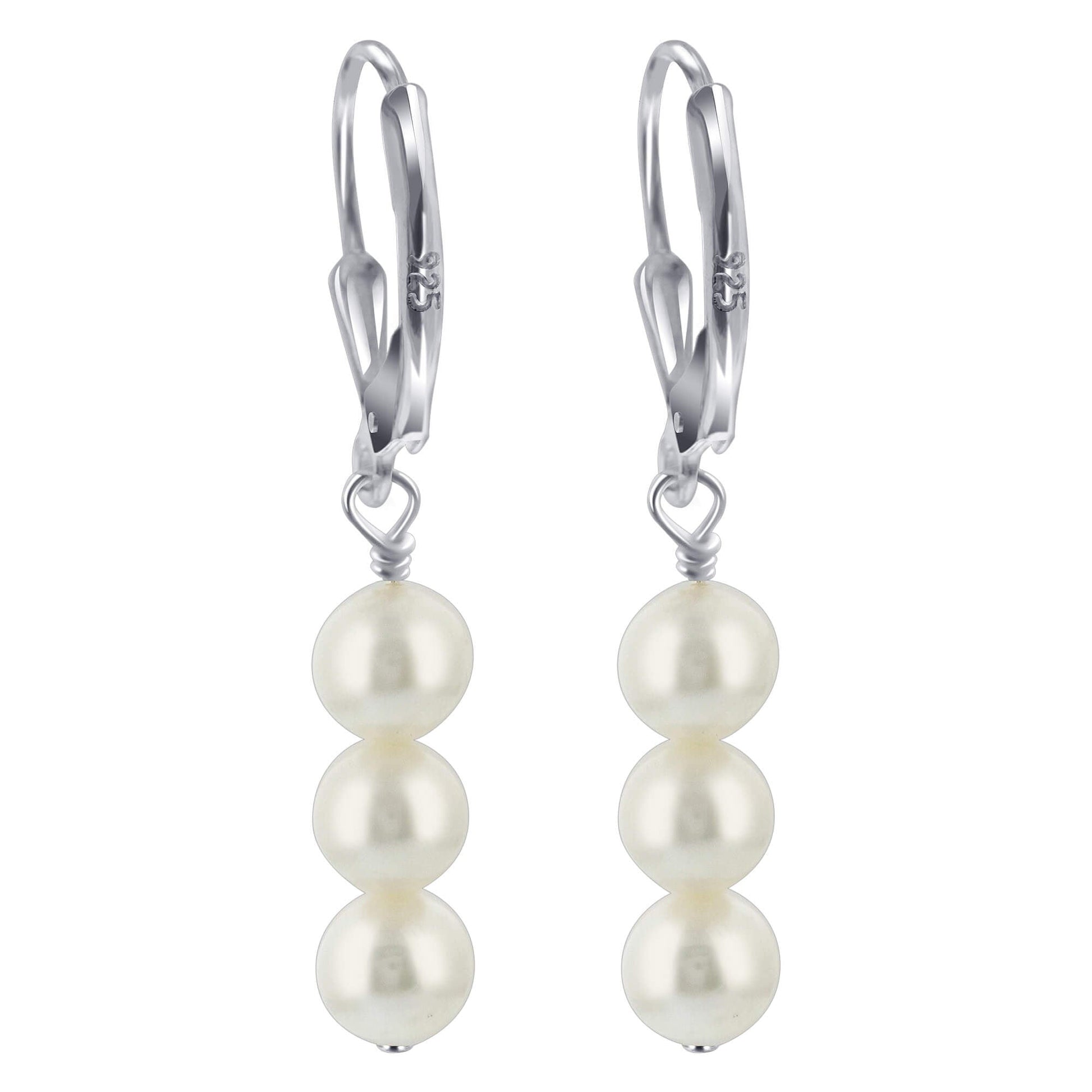 Austrian White Freshwater Pearl 925 Sterling Silver Drop Earrings - Gem Avenue