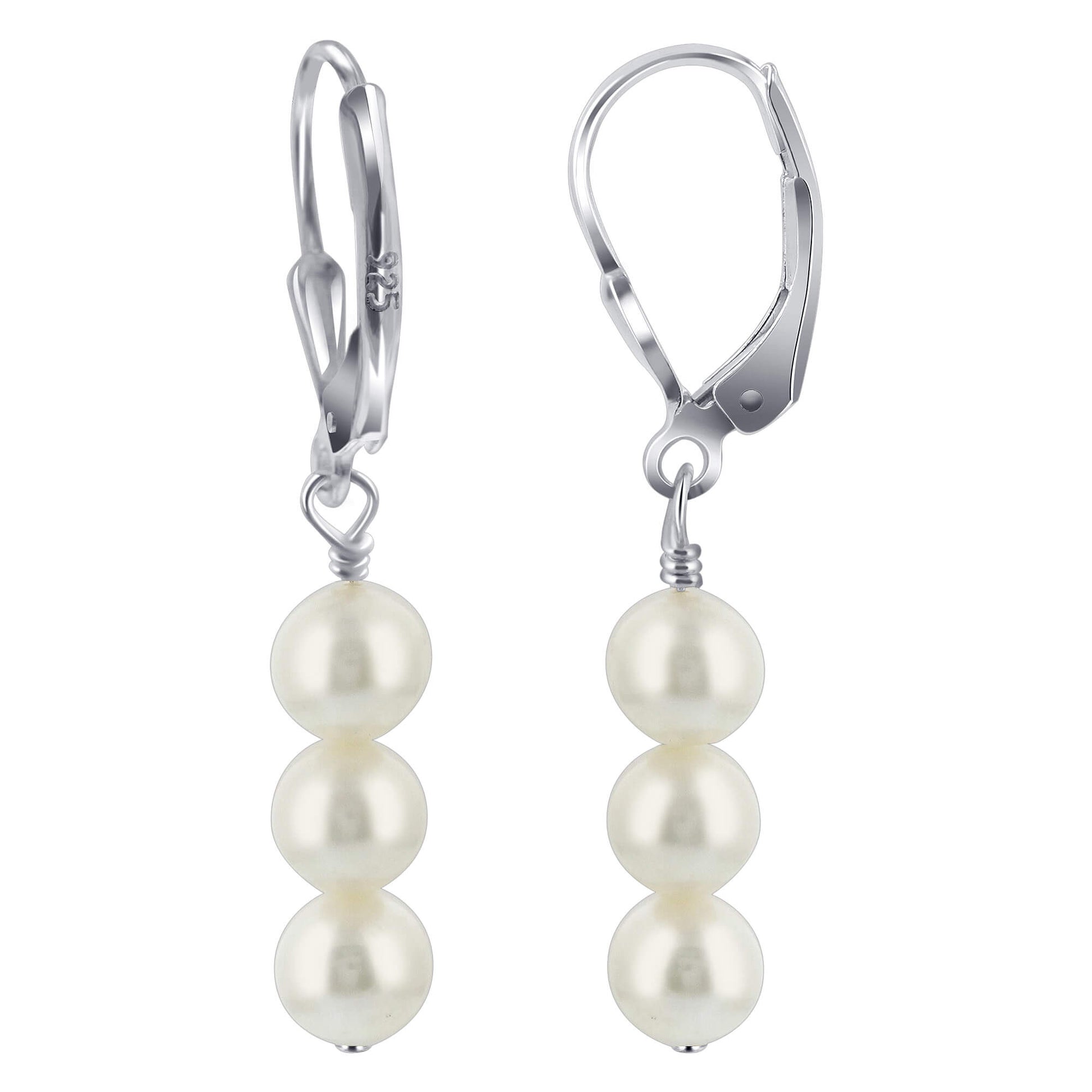 Austrian White Freshwater Pearl 925 Sterling Silver Drop Earrings - Gem Avenue