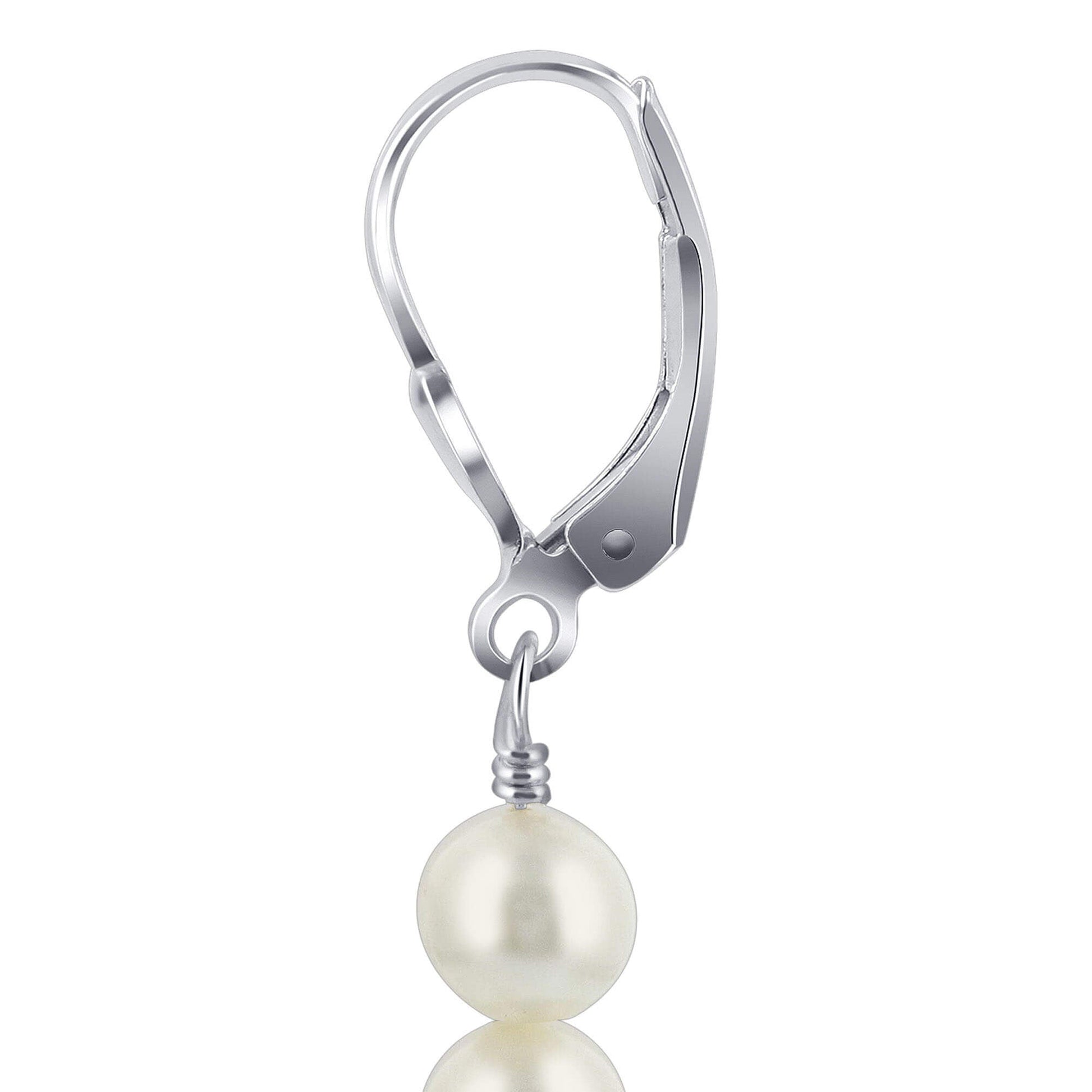 Austrian White Freshwater Pearl 925 Sterling Silver Drop Earrings - Gem Avenue
