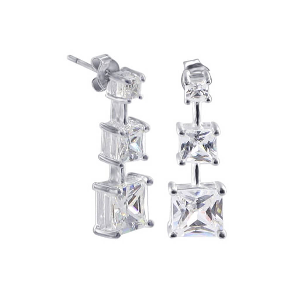 CZ 925 Sterling Silver Post Back Drop Earrings - Gem Avenue