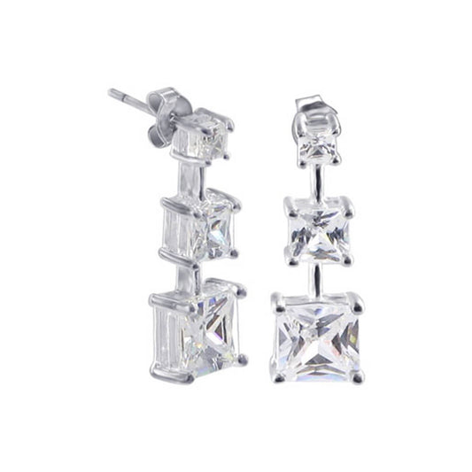 CZ 925 Sterling Silver Post Back Drop Earrings - Gem Avenue