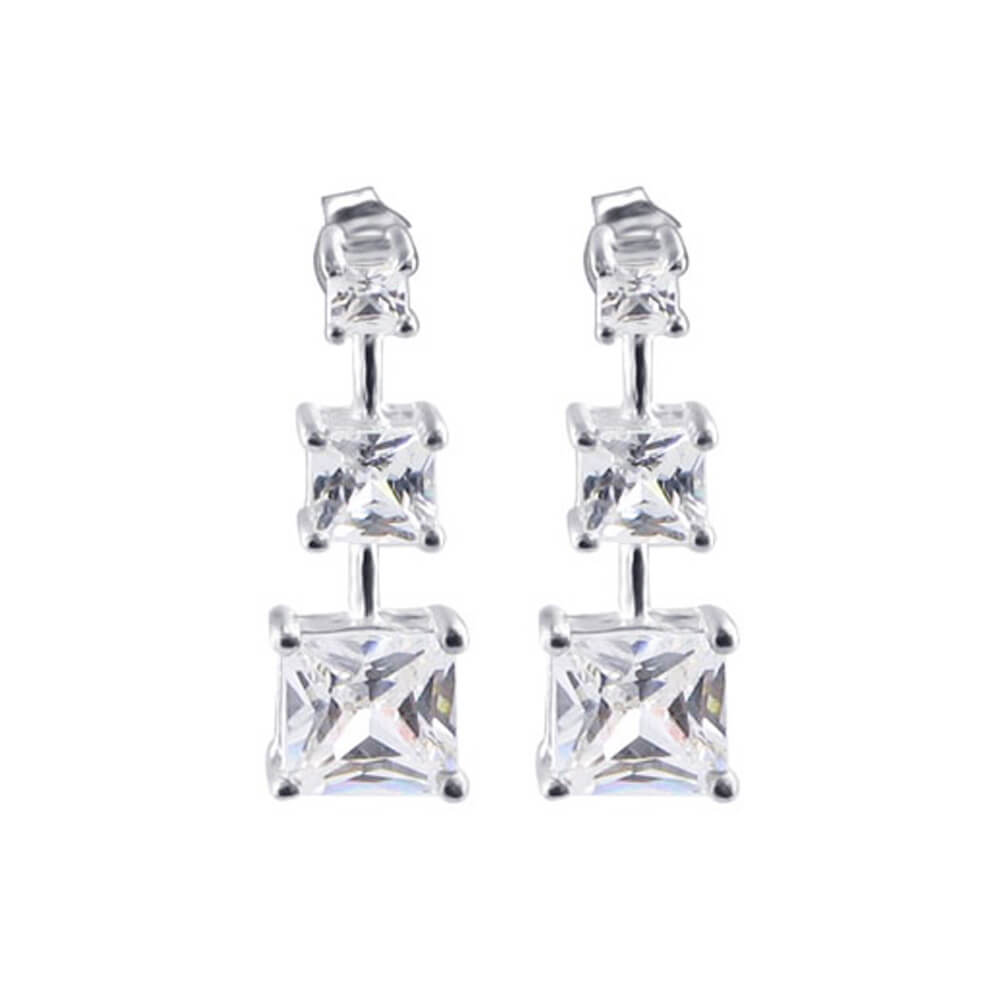 CZ 925 Sterling Silver Post Back Drop Earrings - Gem Avenue