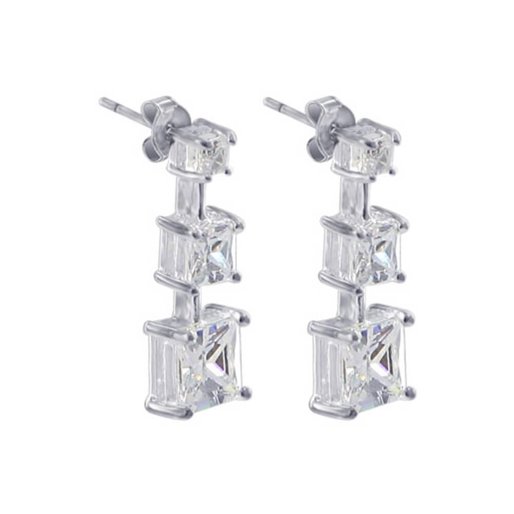 CZ 925 Sterling Silver Post Back Drop Earrings - Gem Avenue