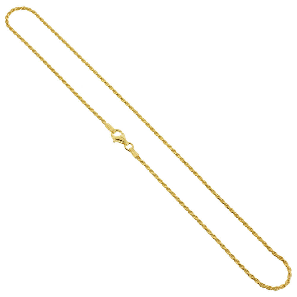 14k Gold over Sterling Silver Vermeil Rope Chain Necklace - Gem Avenue