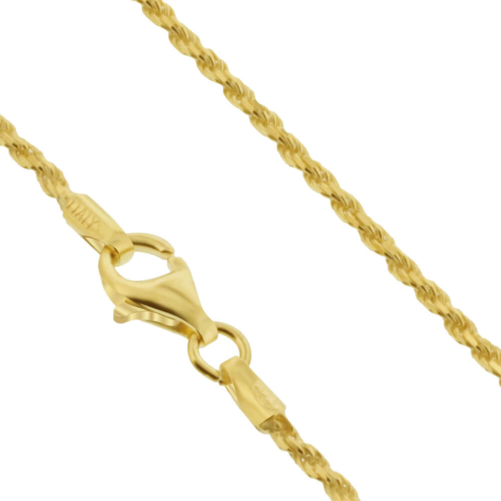 14k Gold over Sterling Silver Vermeil Rope Chain Necklace - Gem Avenue