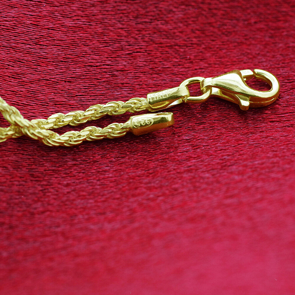 14K Vermeil 1.5mm Rope Chain Lobster Clasp Bracelets - Gem Avenue
