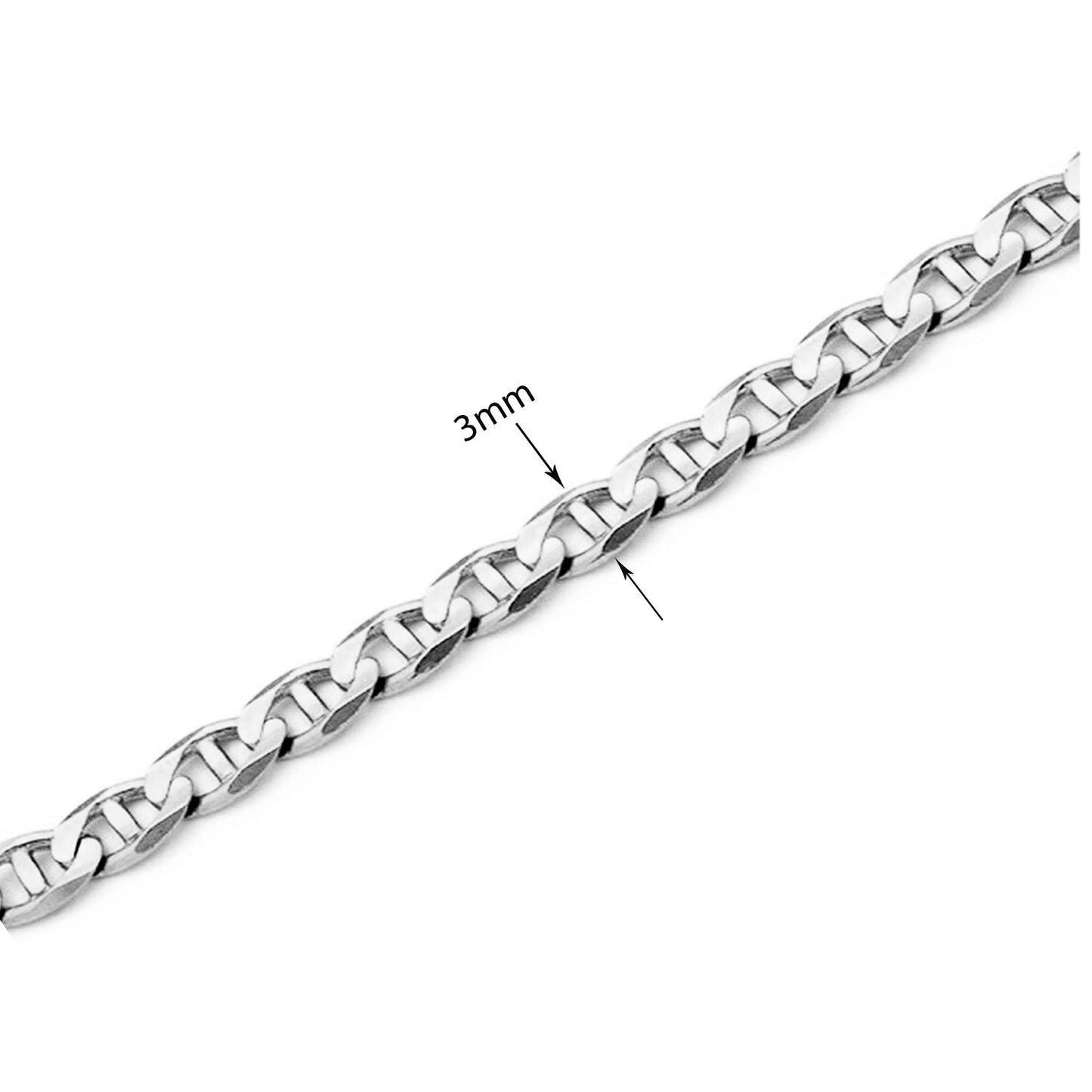 Italian 925 Sterling Silver 3mm Solid Wide Anchor Link Chain Necklace