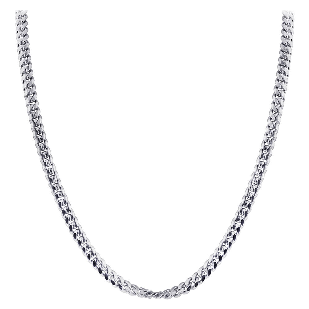 925 Sterling Silver with Rhodium Plating Curb/Cuban Chain Necklace - Gem Avenue