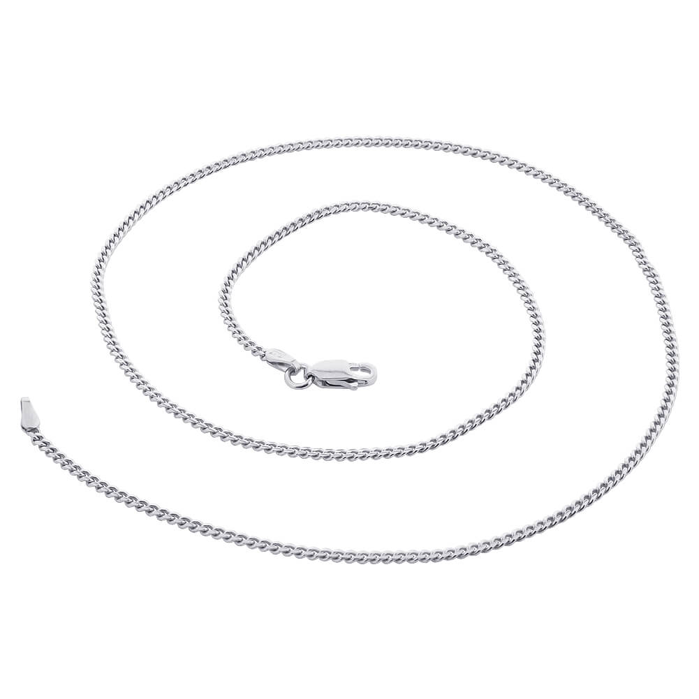 925 Sterling Silver with Rhodium Plating Curb/Cuban Chain Necklace - Gem Avenue