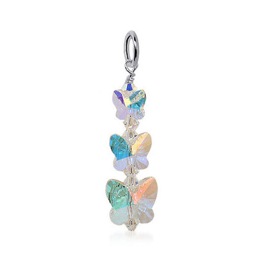 925 Sterling Silver Butterfly Pendant Sparkling Austrian Crystal Necklace Charm for Women