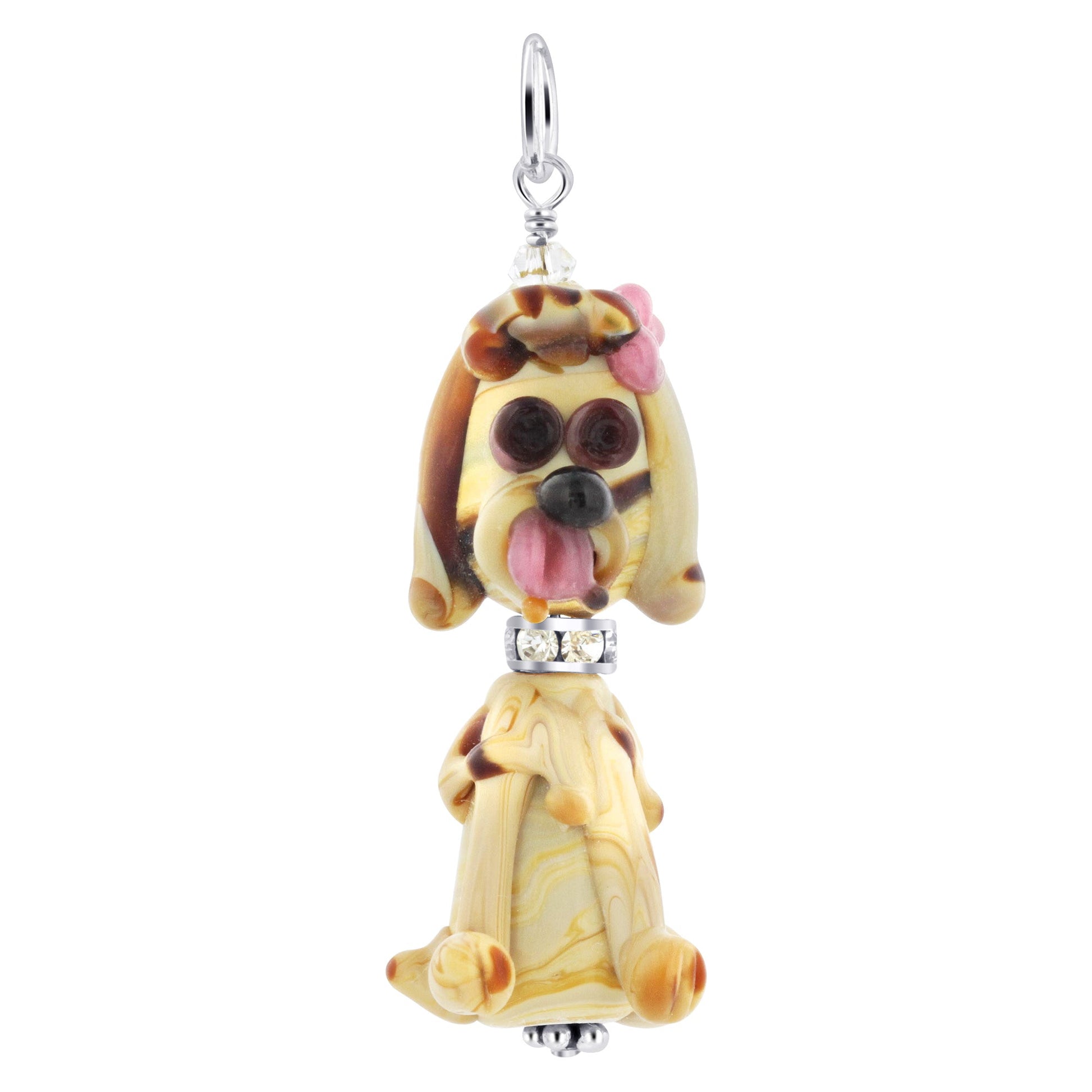 Puppy Blown Glass and CZ 925 Sterling Silver Charm Pendant - Gem Avenue