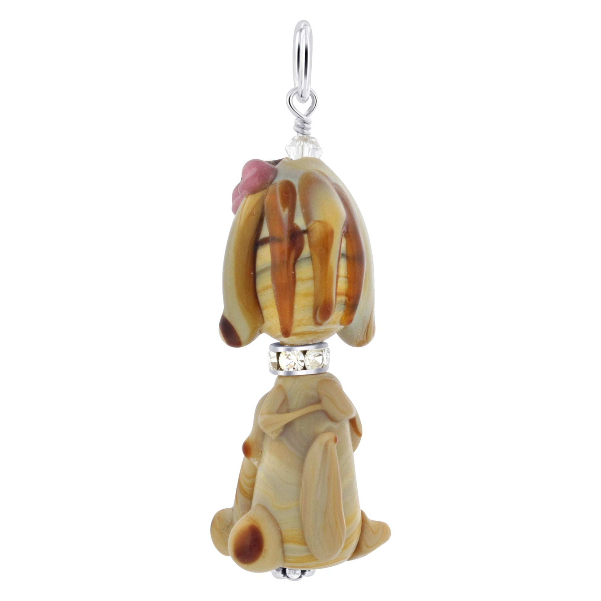 Puppy Blown Glass and CZ 925 Sterling Silver Charm Pendant - Gem Avenue