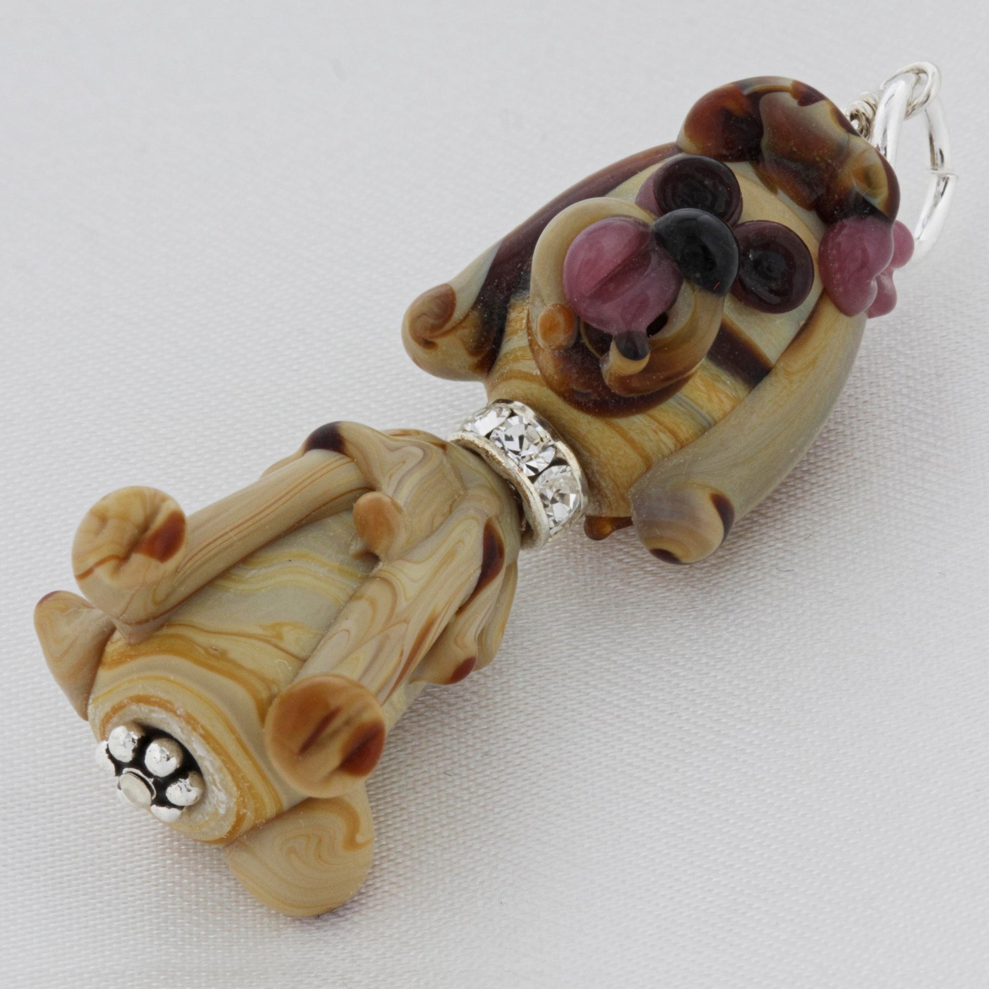 Puppy Blown Glass and CZ 925 Sterling Silver Charm Pendant - Gem Avenue