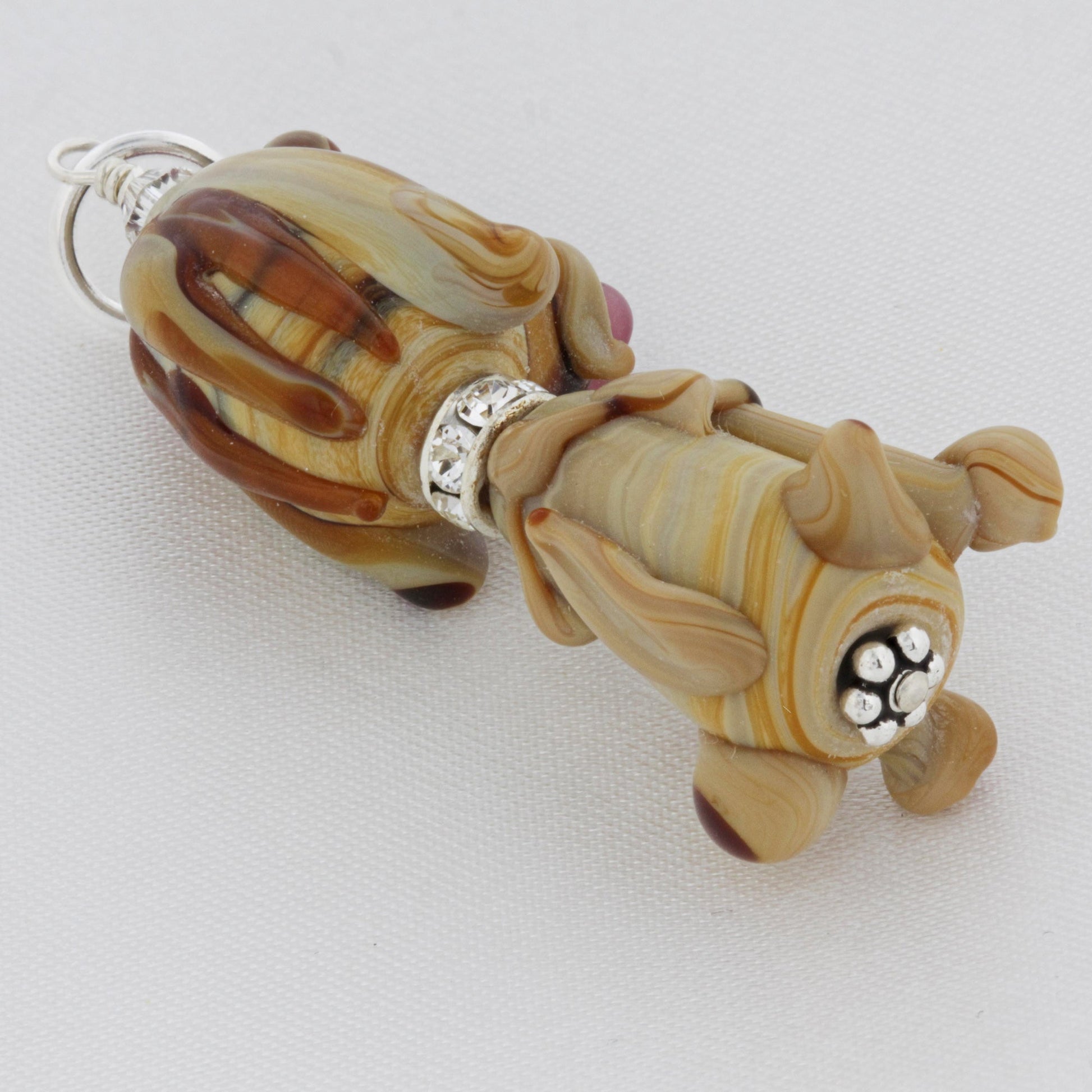 Puppy Blown Glass and CZ 925 Sterling Silver Charm Pendant - Gem Avenue