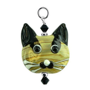 Cat Blown Glass Austrian Crystal 925 Sterling Silver Charm Pendant - Gem Avenue