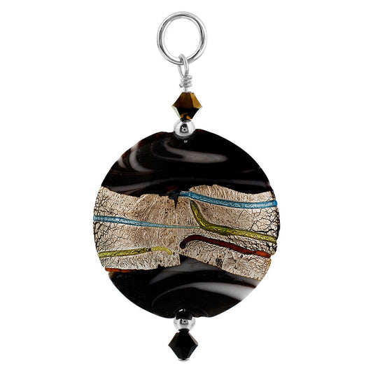 .925 Silver Pendant with Oval Lampwork Foil Glass & Austrian Crystals