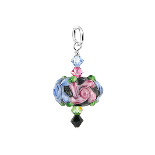 .925 Sterling Silver Charm Pendant with Austrian Crystals and Blown Glass