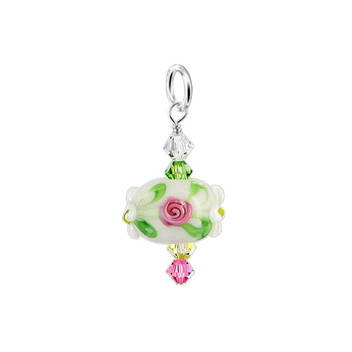 .925 Sterling Silver Charm Pendant with Austrian Crystals and Blown Glass