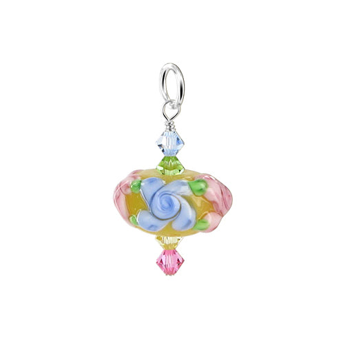 .925 Sterling Silver Charm Pendant with Austrian Crystals and Blown Glass