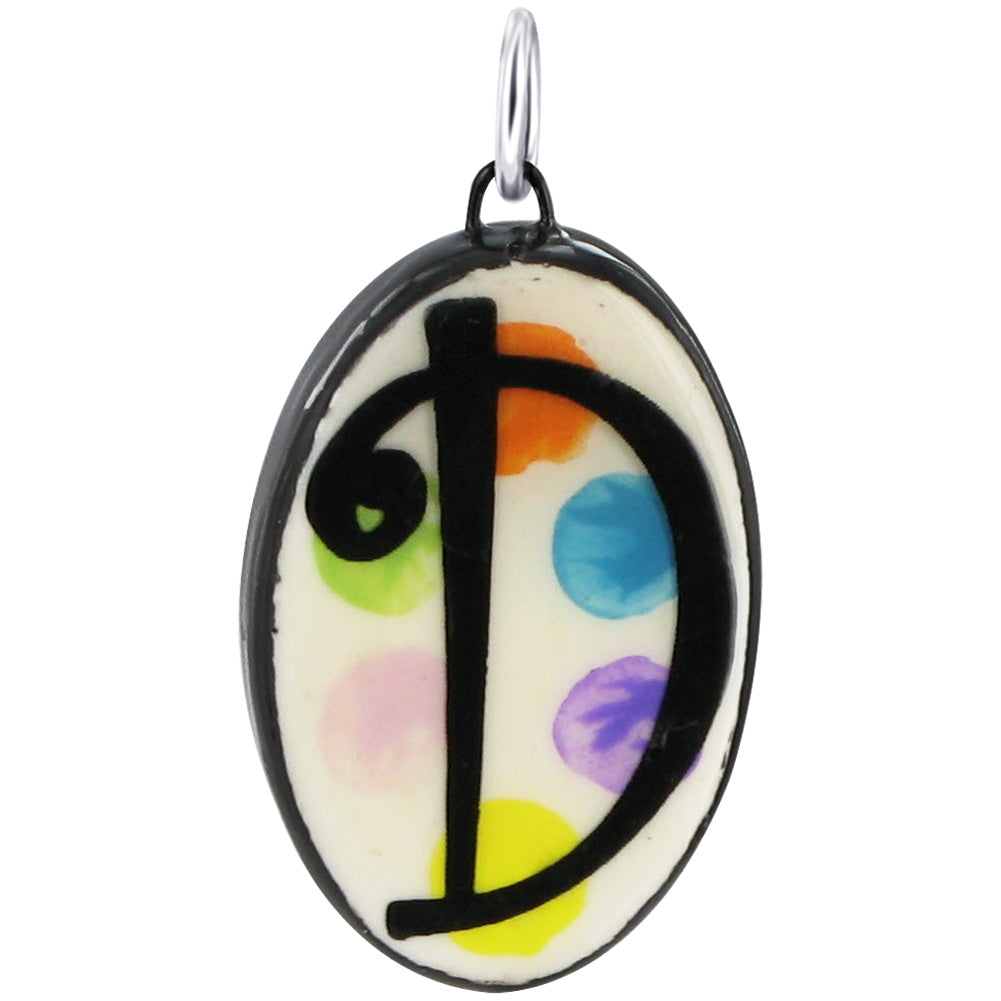 925 Sterling Silver Initial Pendant Hand Painted Oval Ceramic Alphabet Monogram Necklace Charm, Personalized Jewelry Gift for Women & Men