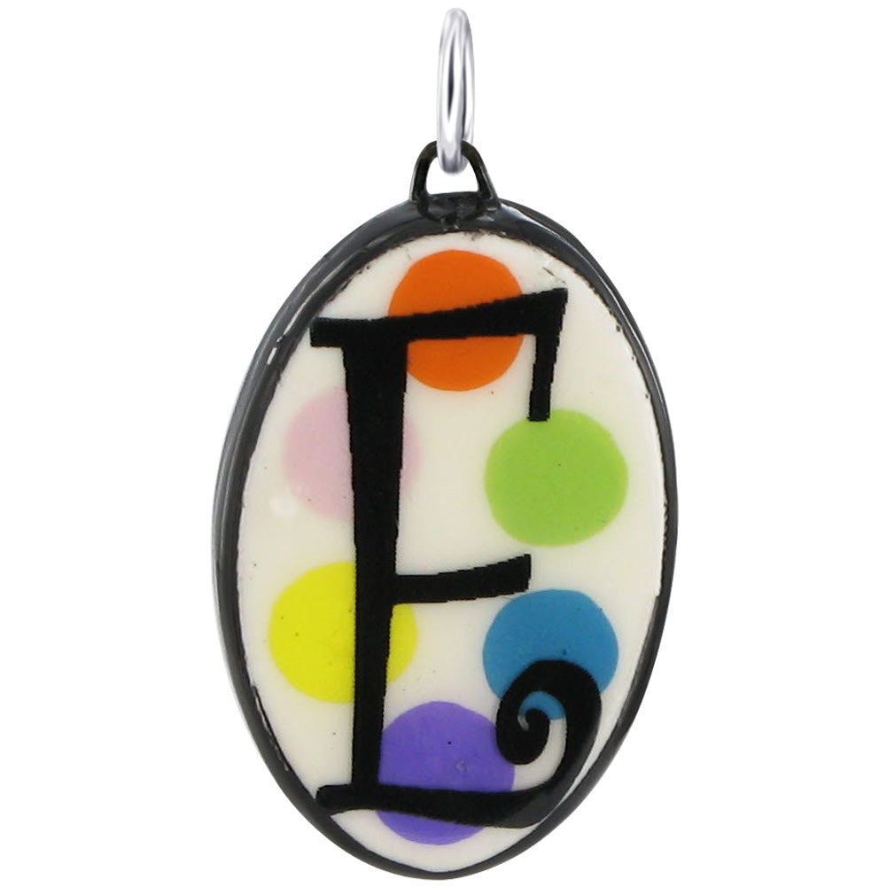 925 Sterling Silver Initial Pendant Hand Painted Oval Ceramic Alphabet Monogram Necklace Charm, Personalized Jewelry Gift for Women & Men