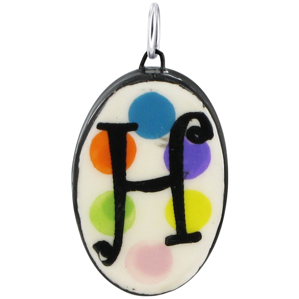 925 Sterling Silver Initial Pendant Hand Painted Oval Ceramic Alphabet Monogram Necklace Charm, Personalized Jewelry Gift for Women & Men