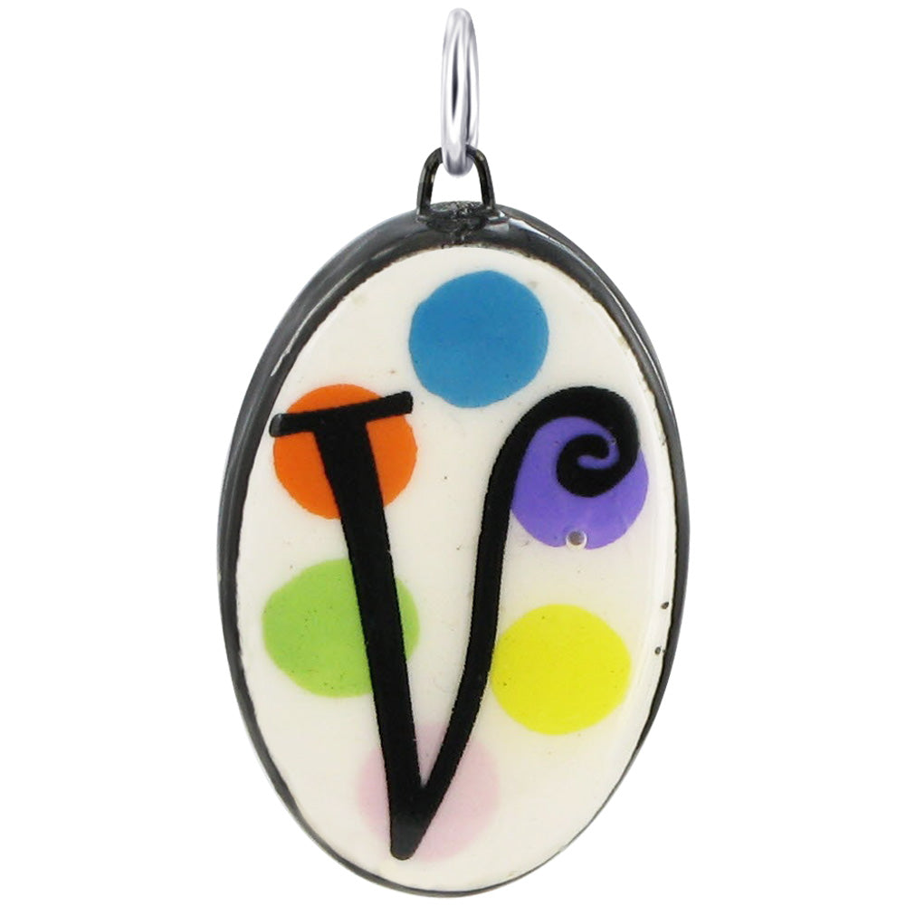 925 Sterling Silver Initial Pendant Hand Painted Oval Ceramic Alphabet Monogram Necklace Charm, Personalized Jewelry Gift for Women & Men