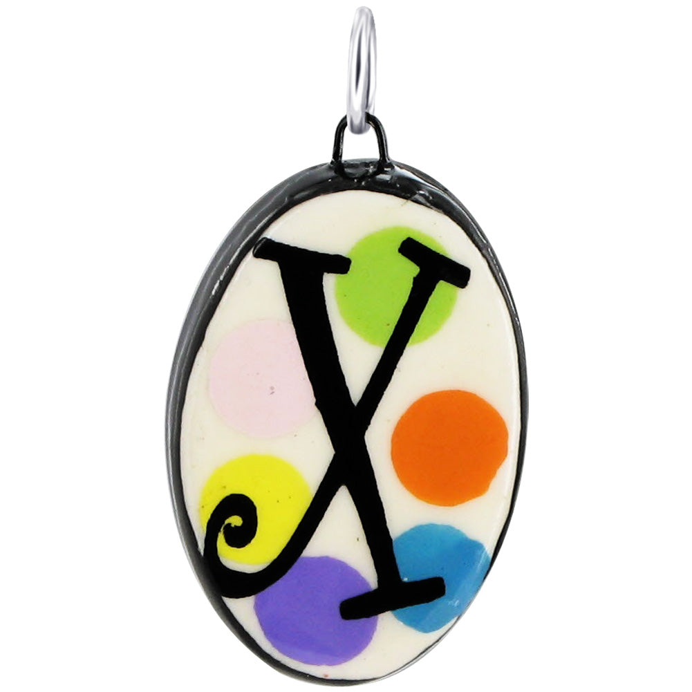 925 Sterling Silver Initial Pendant Hand Painted Oval Ceramic Alphabet Monogram Necklace Charm, Personalized Jewelry Gift for Women & Men