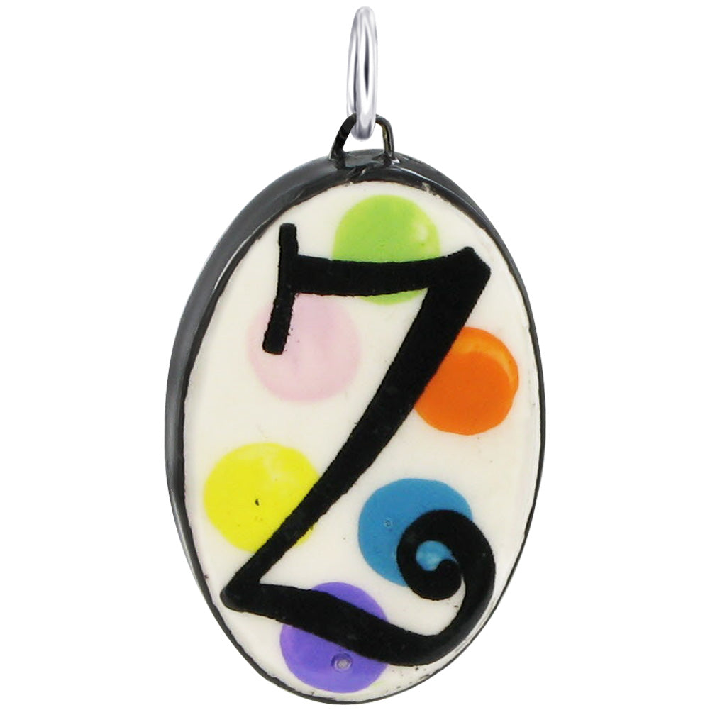 925 Sterling Silver Initial Pendant Hand Painted Oval Ceramic Alphabet Monogram Necklace Charm, Personalized Jewelry Gift for Women & Men