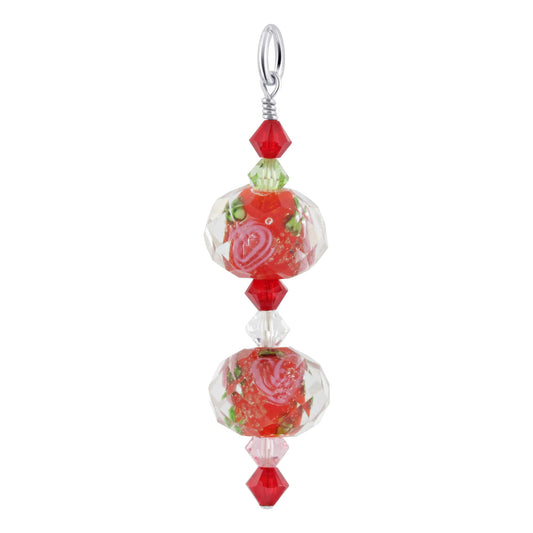 .925 Sterling Silver Pendant with Blown Glass and Austrian Crystal – 1.4 Inches Long
