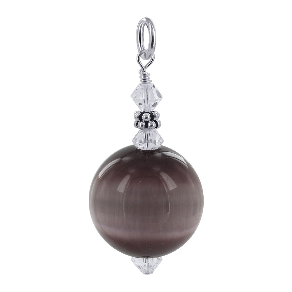 Brown Cats Eye Austrian Crystal Sterling Silver Charm Pendant - Gem Avenue