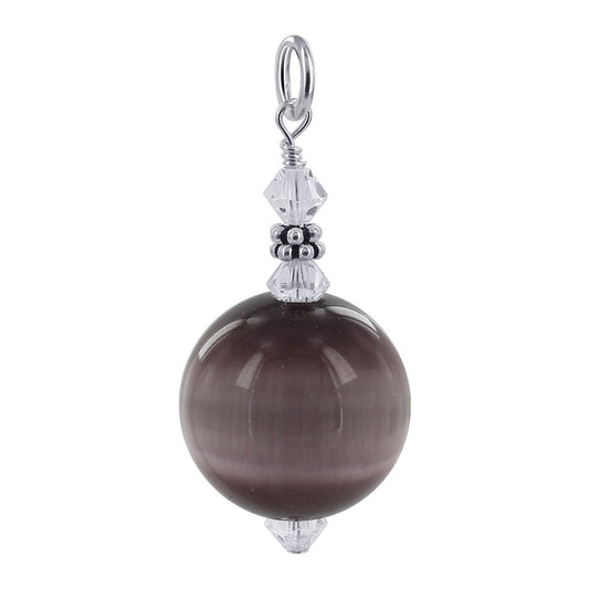 Brown Cats Eye Austrian Crystal Sterling Silver Charm Pendant - Gem Avenue