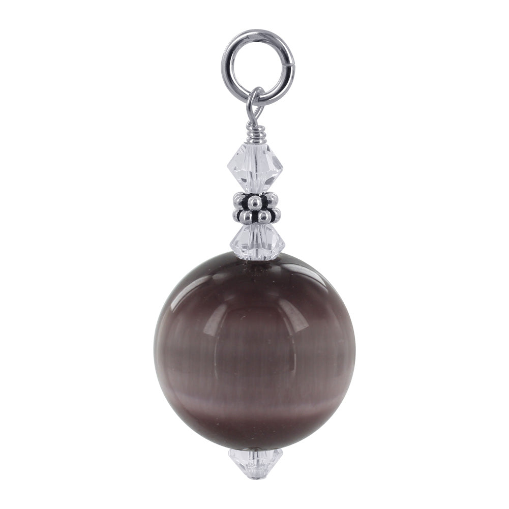 Brown Cats Eye Austrian Crystal Sterling Silver Charm Pendant - Gem Avenue