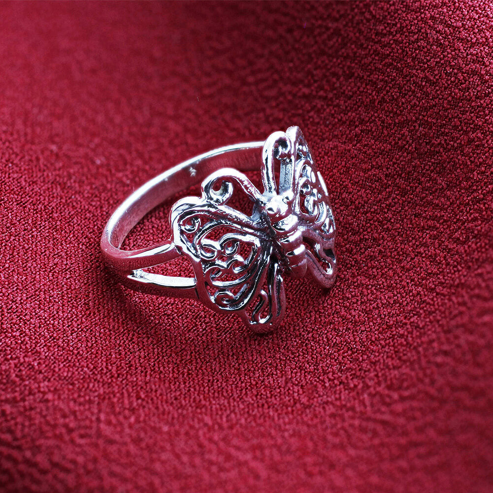 925 Sterling Silver Butterfly Antique Finish Ring - Gem Avenue