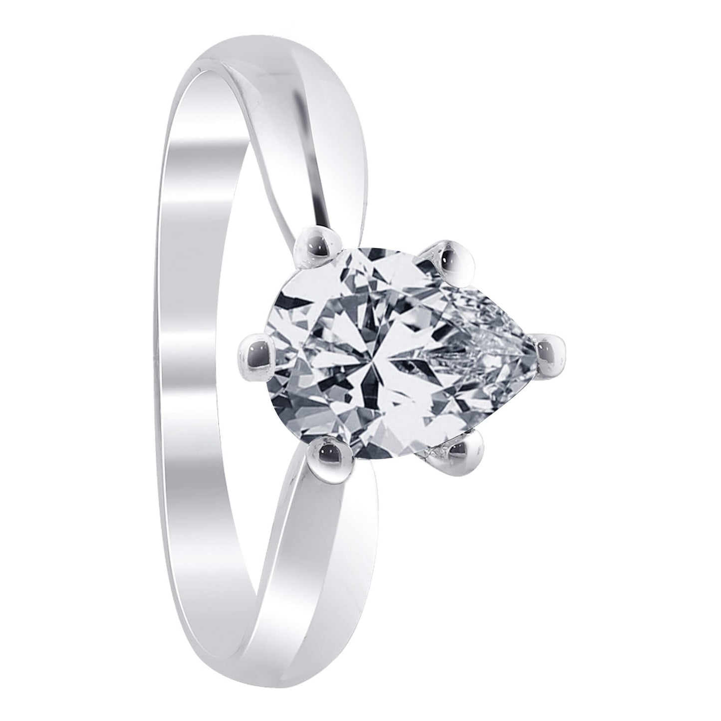925 Sterling Silver CZ Pear Solitaire Prong Set Ring - Gem Avenue