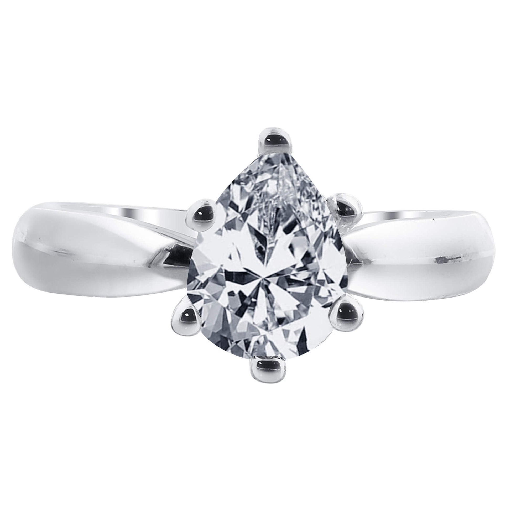 925 Sterling Silver CZ Pear Solitaire Prong Set Ring - Gem Avenue
