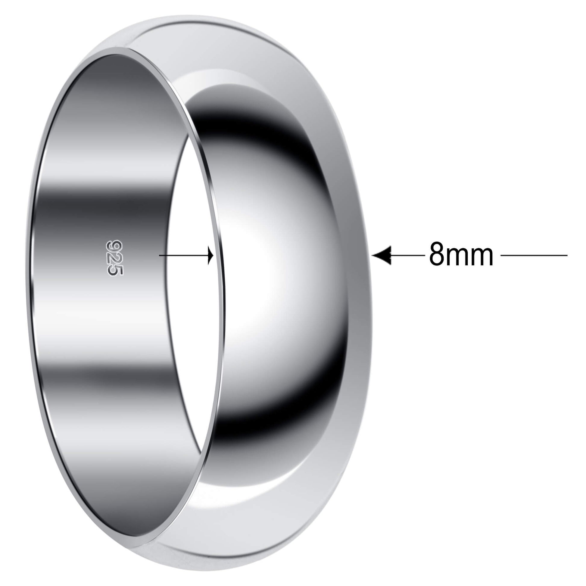 Men's Sterling Silver 8mm Wedding Band Ring - Gem Avenue