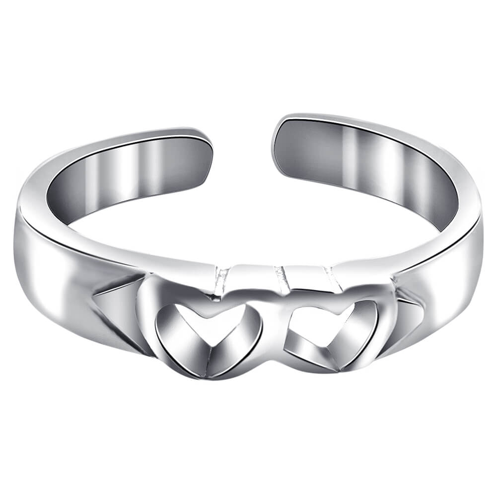 925 Sterling Silver Twin Open Heart Toe Ring Love - Gem Avenue