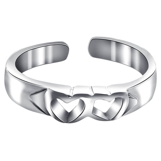925 Sterling Silver Twin Open Heart Toe Ring Love - Gem Avenue