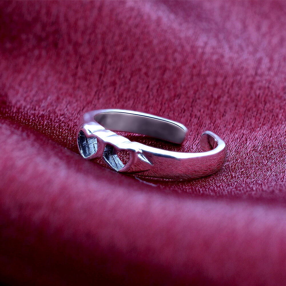 925 Sterling Silver Twin Open Heart Toe Ring Love - Gem Avenue