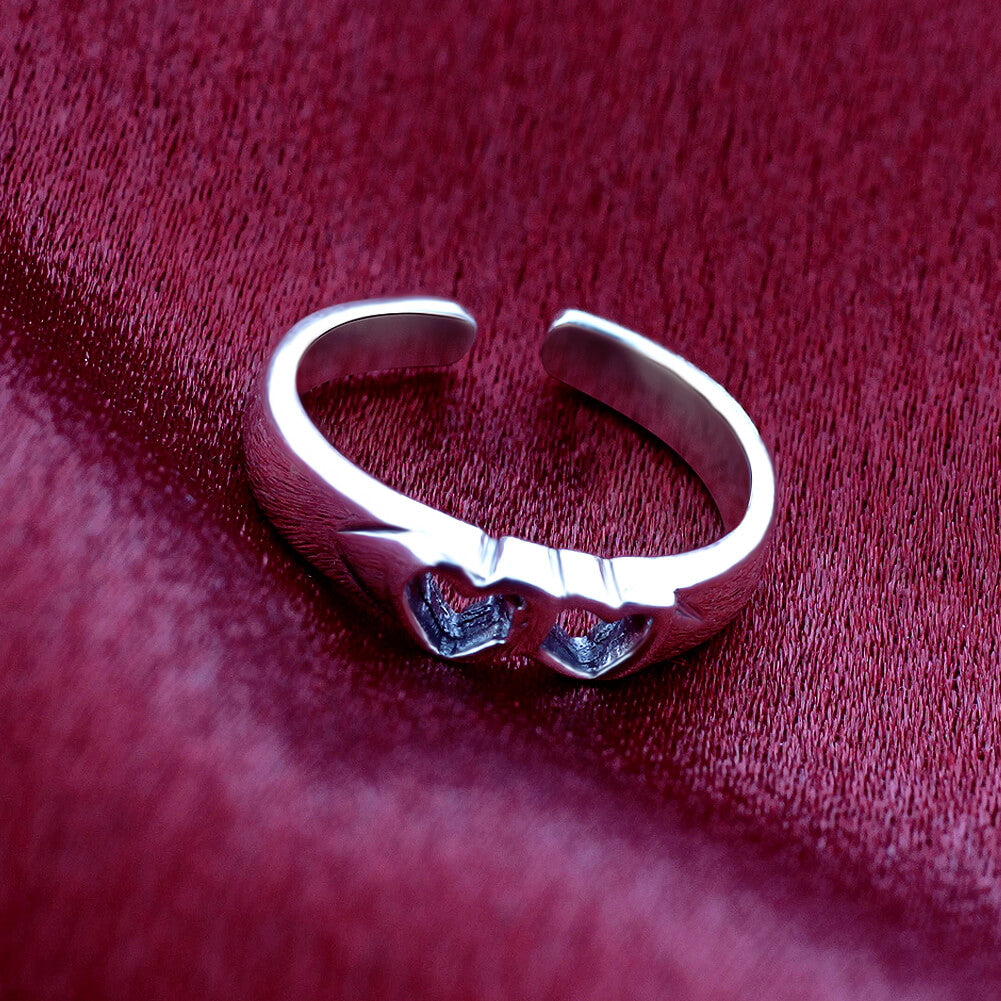 925 Sterling Silver Twin Open Heart Toe Ring Love - Gem Avenue