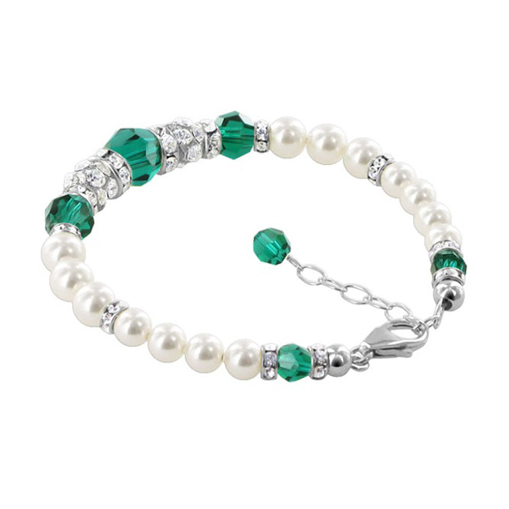 Sterling Silver 7 to 8.5 inch Bracelet with Simulated Pearls and Crystals