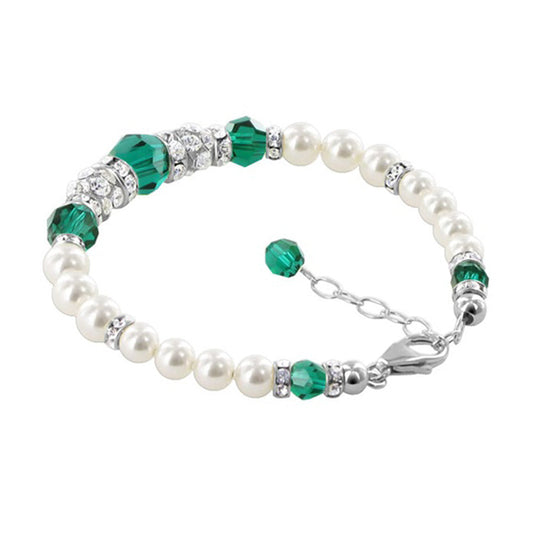 Sterling Silver 7 to 8.5 inch Bracelet with Simulated Pearls and Crystals